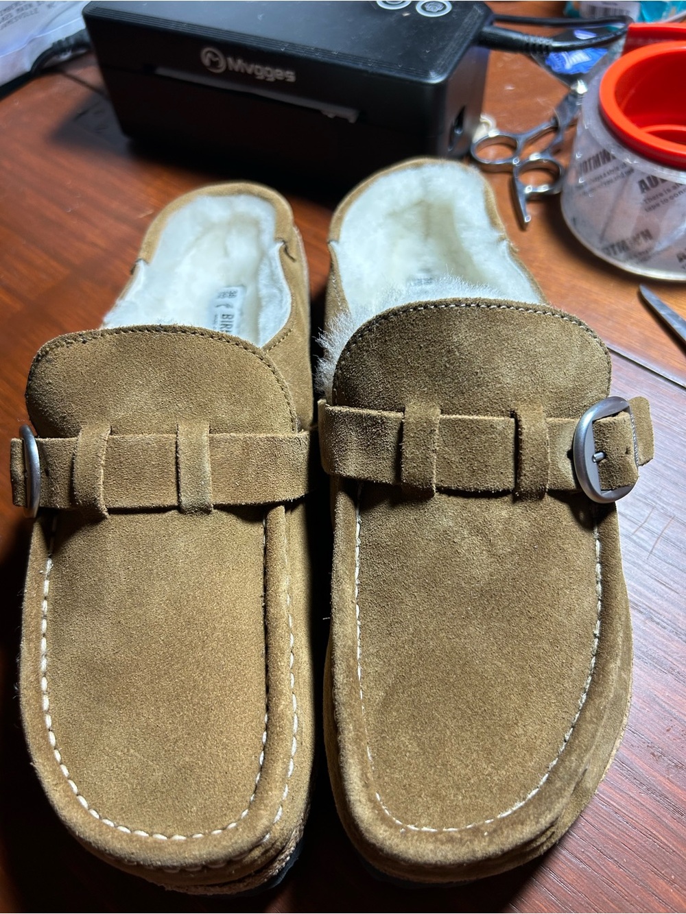 Birkenstock Women's Suede Slip-On Mule in Brown with Shearling